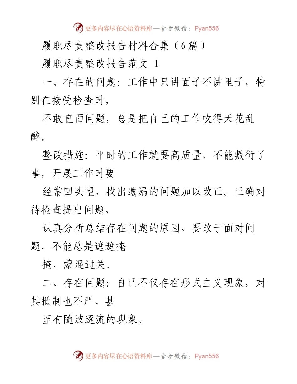 [整改报告] 工作总结 - 履职尽责整改措施与成效分析.docx_第1页