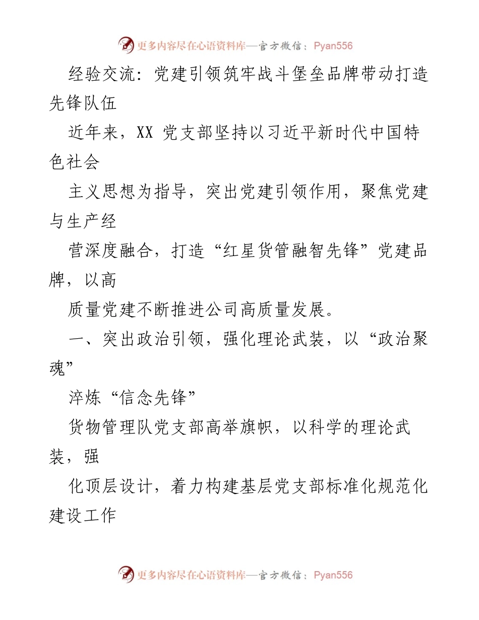 [经验交流] 党建活动 - 党建引领，打造先锋队伍的实践探索.docx_第1页