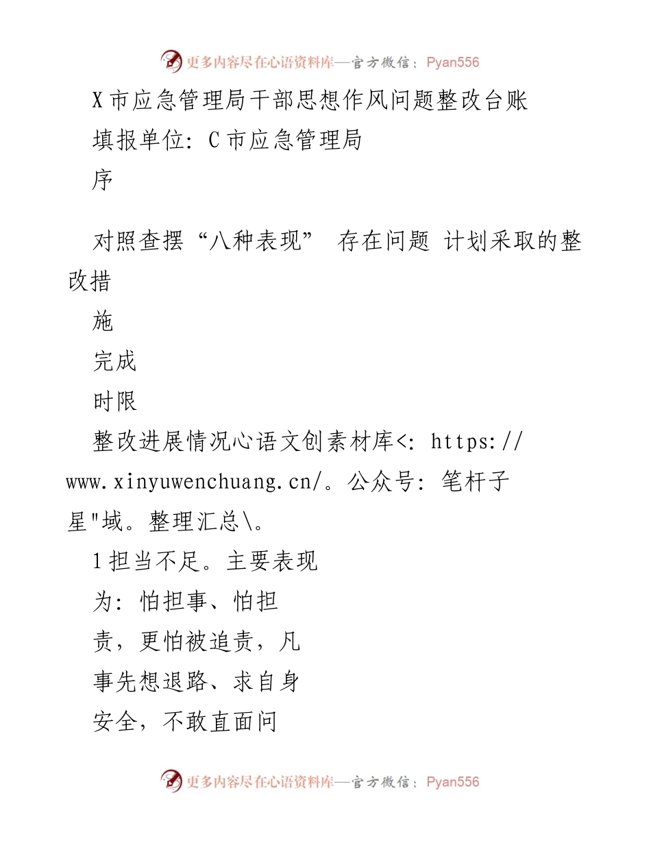 [整改台账] 应急管理局 - X市干部思想作风问题整改措施总结.docx_第1页