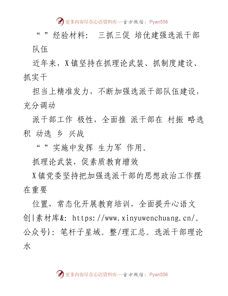 [经验材料] 选派干部队伍建设 - 三抓三促：培优建强选派干部队伍的实践探索.docx_第1页