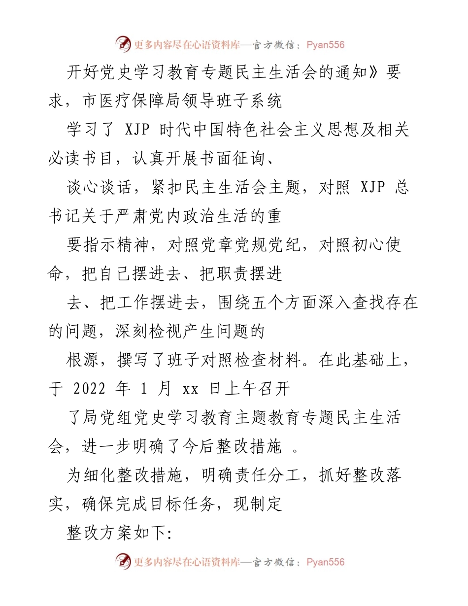 [整改方案] 年末专题民主生活会 - 市医保局党组班子整改方案及责任分工.docx_第2页