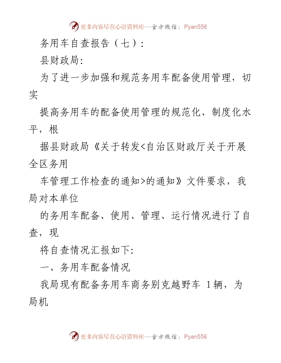 [自查报告] 务用车管理 - 务用车自查情况汇报.docx_第1页