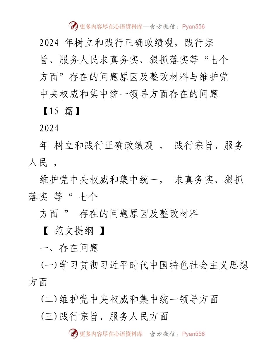 [整改材料] 主题教育专题民主生活会 - 2024年政绩观践行问题整改分析与措施.docx_第1页