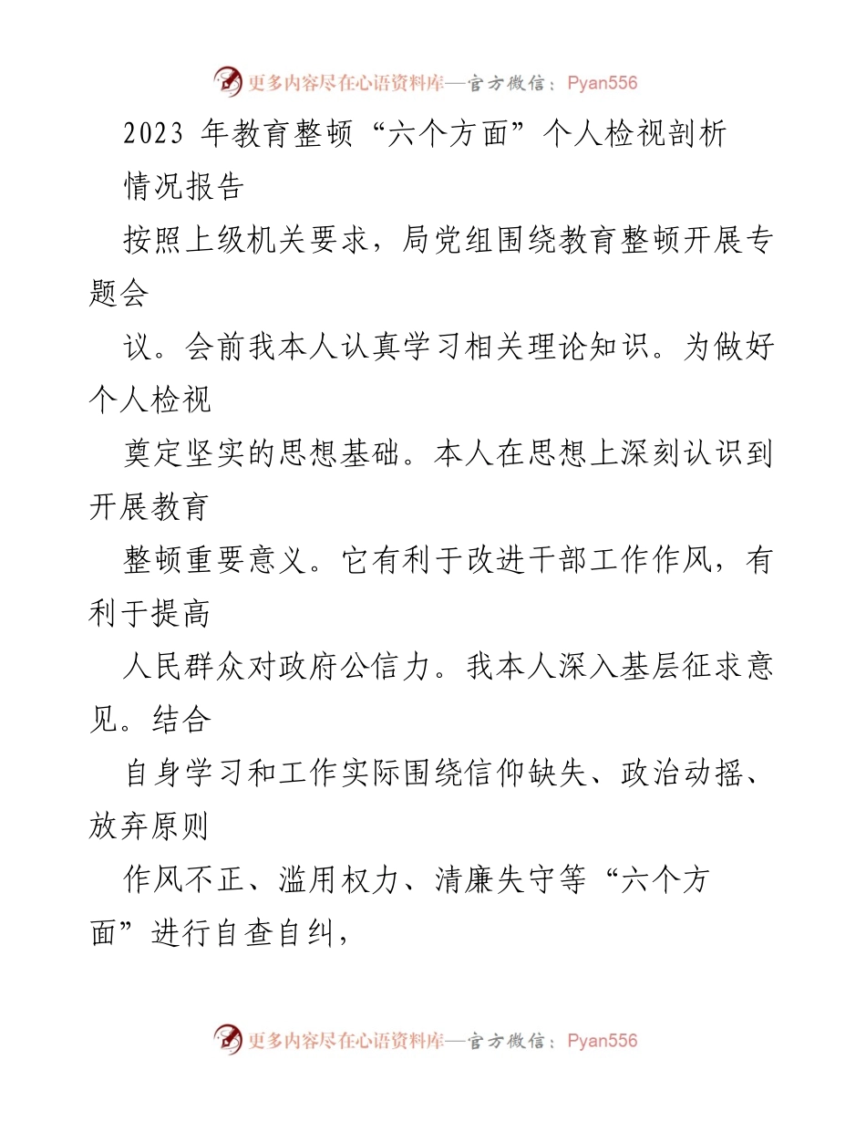 [情况报告] 教育整顿专题会议 - 2023年个人检视剖析报告.docx_第1页