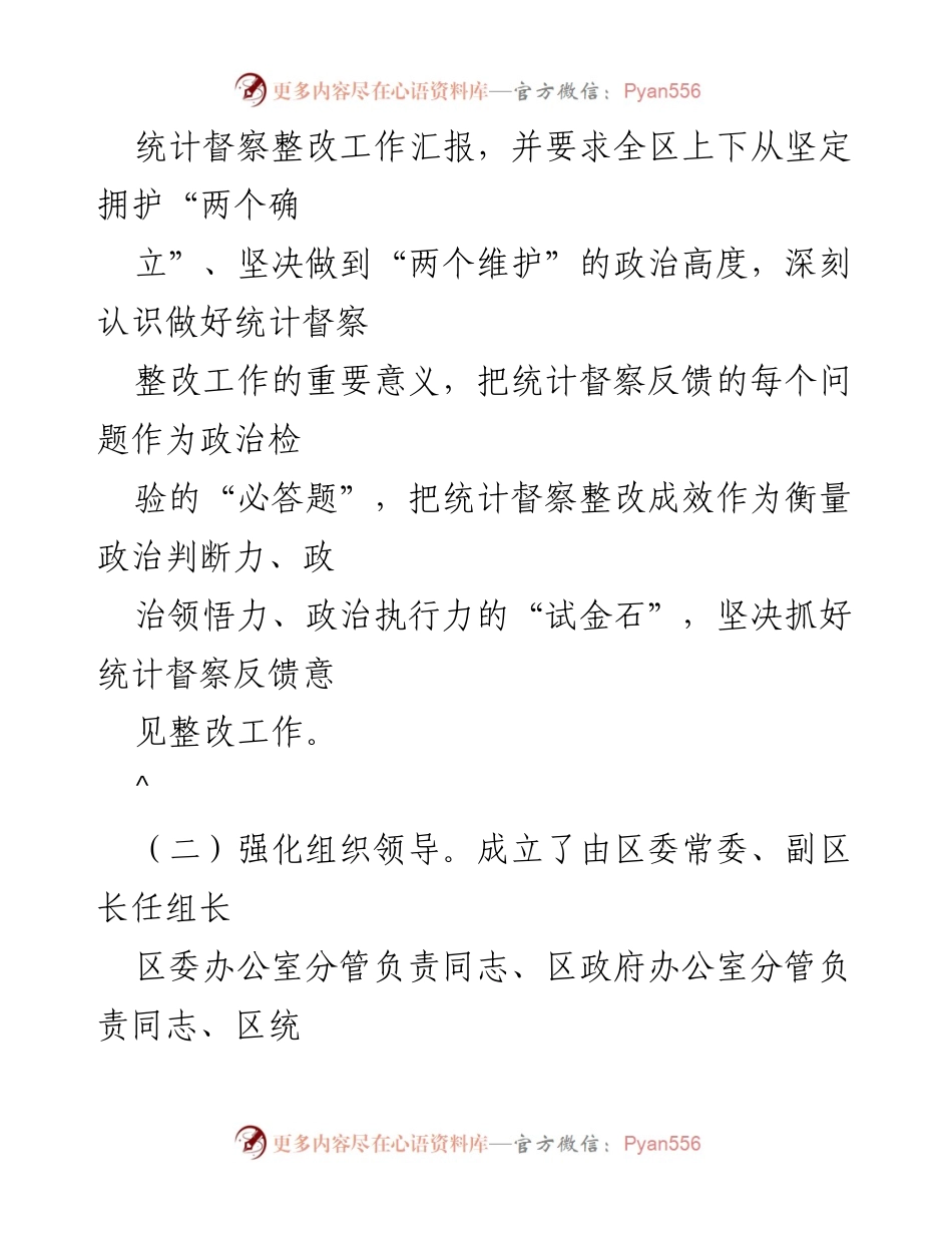 [整改报告] 统计督察 - XX 区统计督察反馈意见整改工作总结报告.docx_第2页