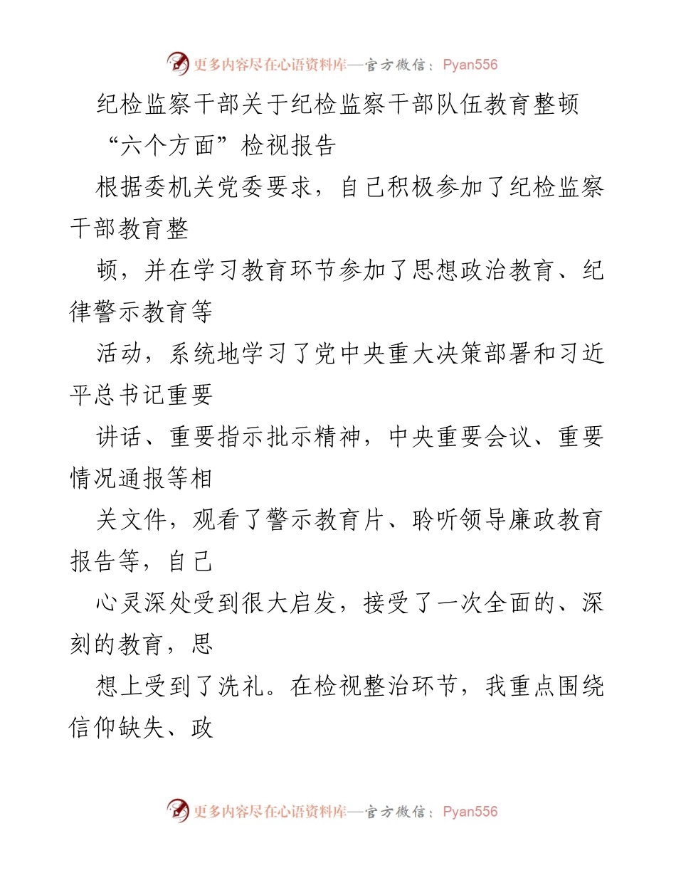 [检视报告] 纪检监察干部教育整顿 - 纪检监察干部队伍自查自纠报告.docx_第1页