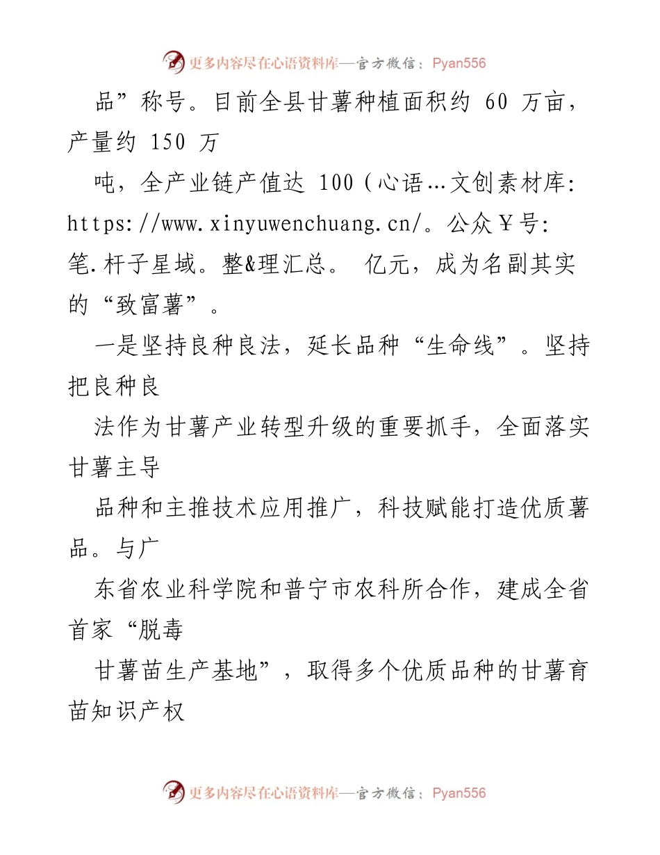 [汇报] 乡村振兴工作 - XX县甘薯产业发展现状与策略.docx_第2页