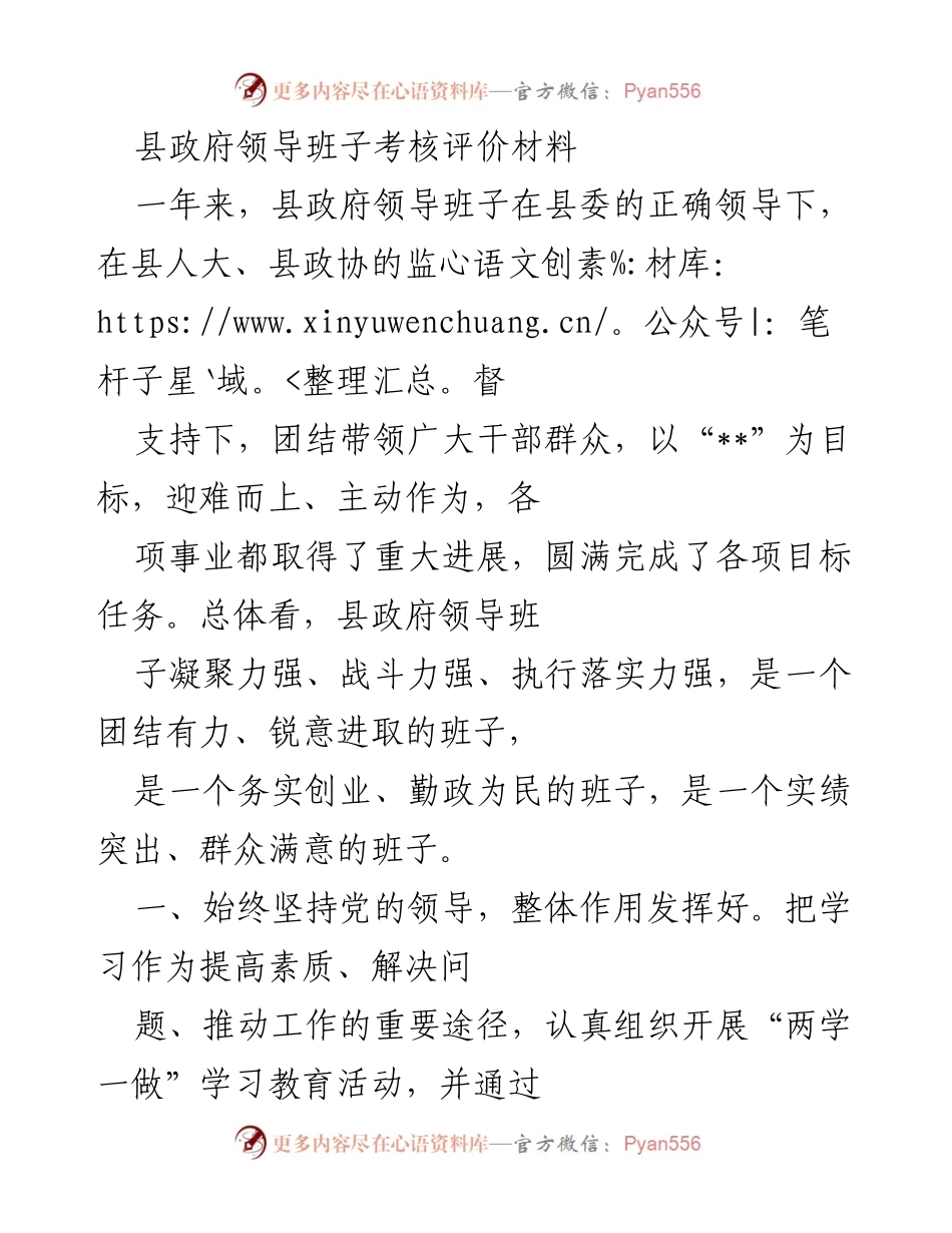 [考核评价报告] 县政府领导班子 - 县政府领导班子年度考核与发展成就总结.docx_第1页