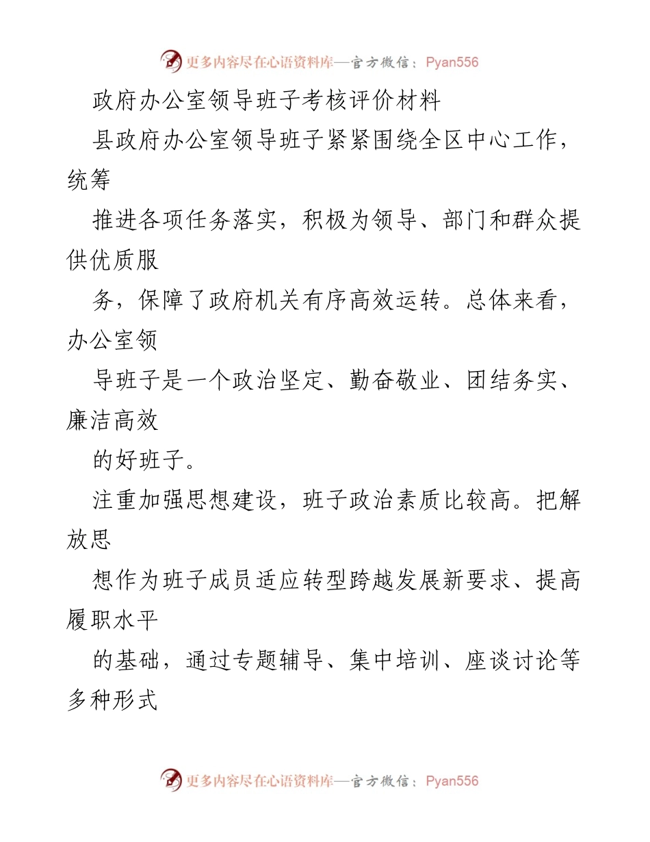 [考核评价材料] 政府办公室 - 领导班子综合评价与工作总结.docx_第1页