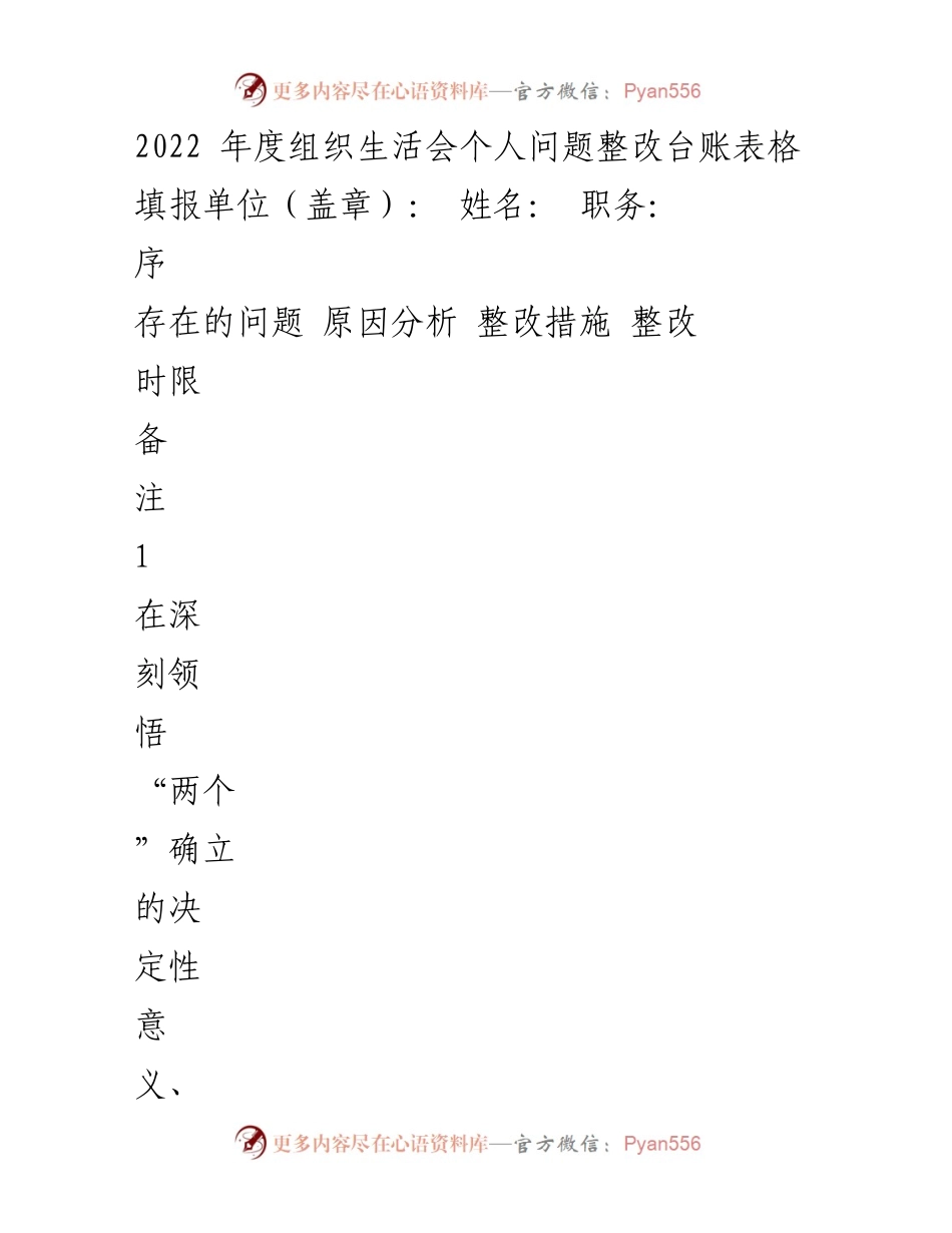 [整改台账] 组织生活会 - 2022年度党员干部问题整改措施总结.docx_第1页