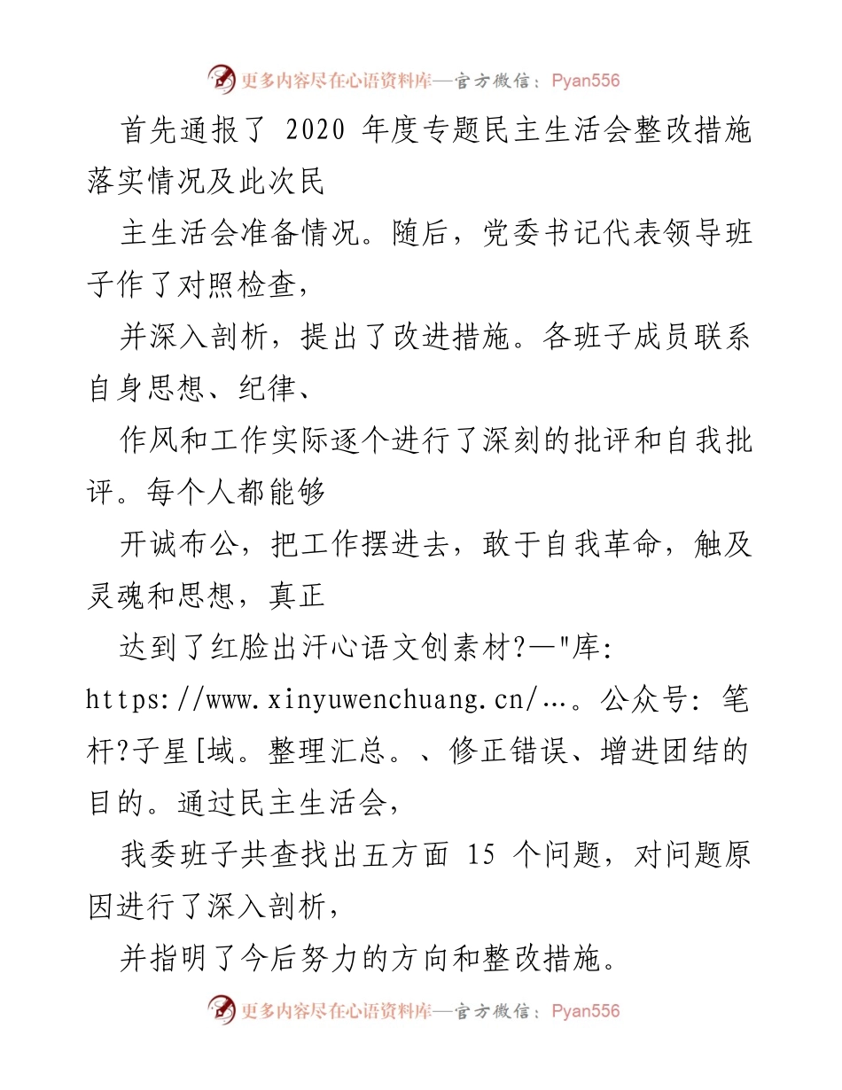 [情况报告] 党史学习教育专题民主生活会 - 召开专题民主生活会的情况汇报.docx_第2页