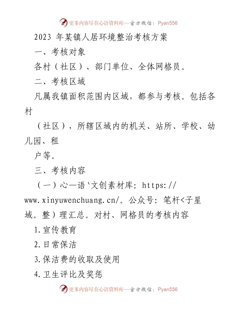 [考核方案] 人居环境整治 - 2023年某镇人居环境整治考核方案.docx_第1页