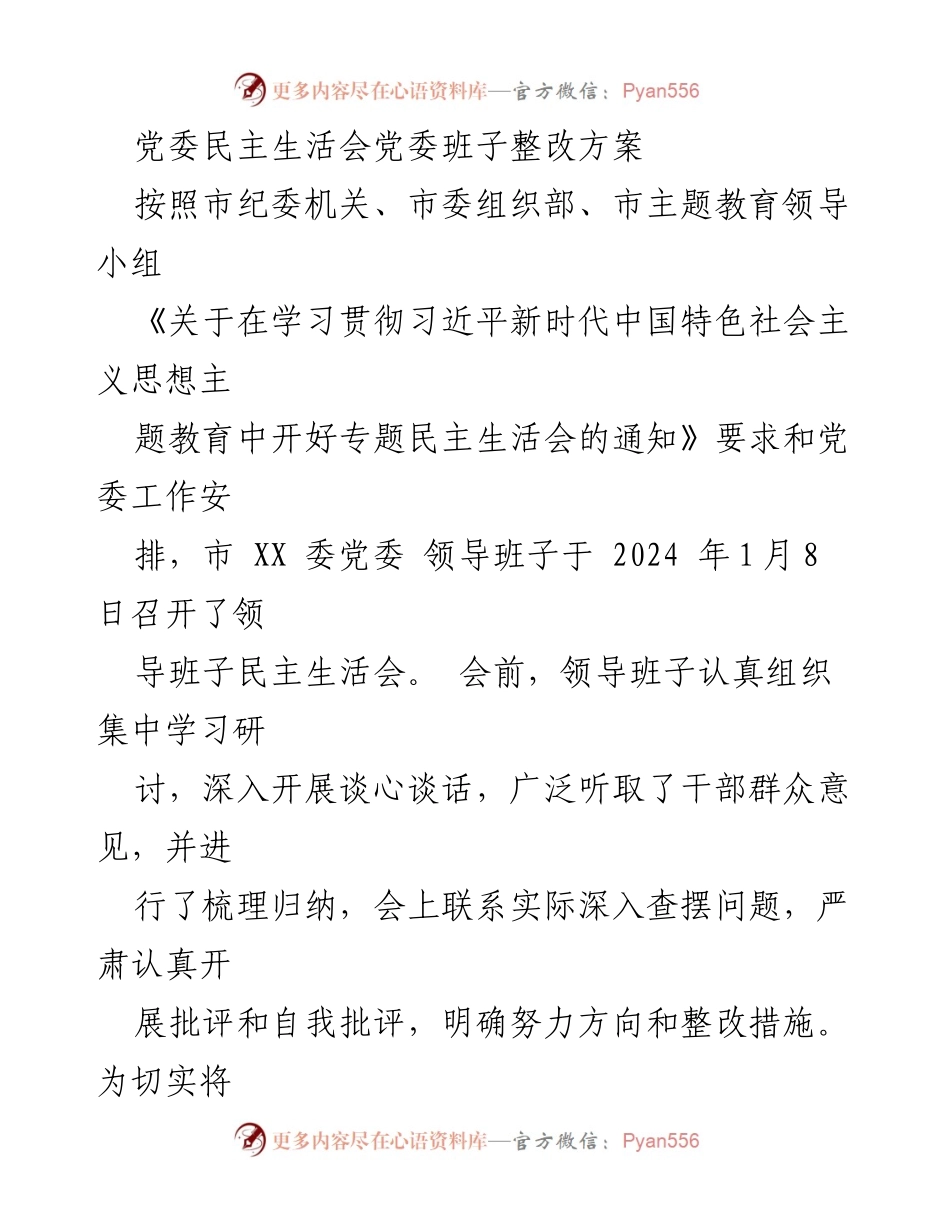 [整改方案] 党委民主生活会 - 党委班子整改方案实施细则_1.docx_第1页