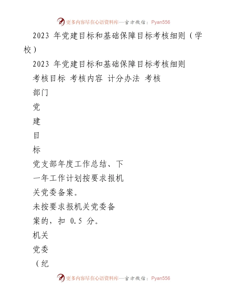 [考核细则] 学校党建工作 - 2023年学校党建目标与考核细则.docx_第1页