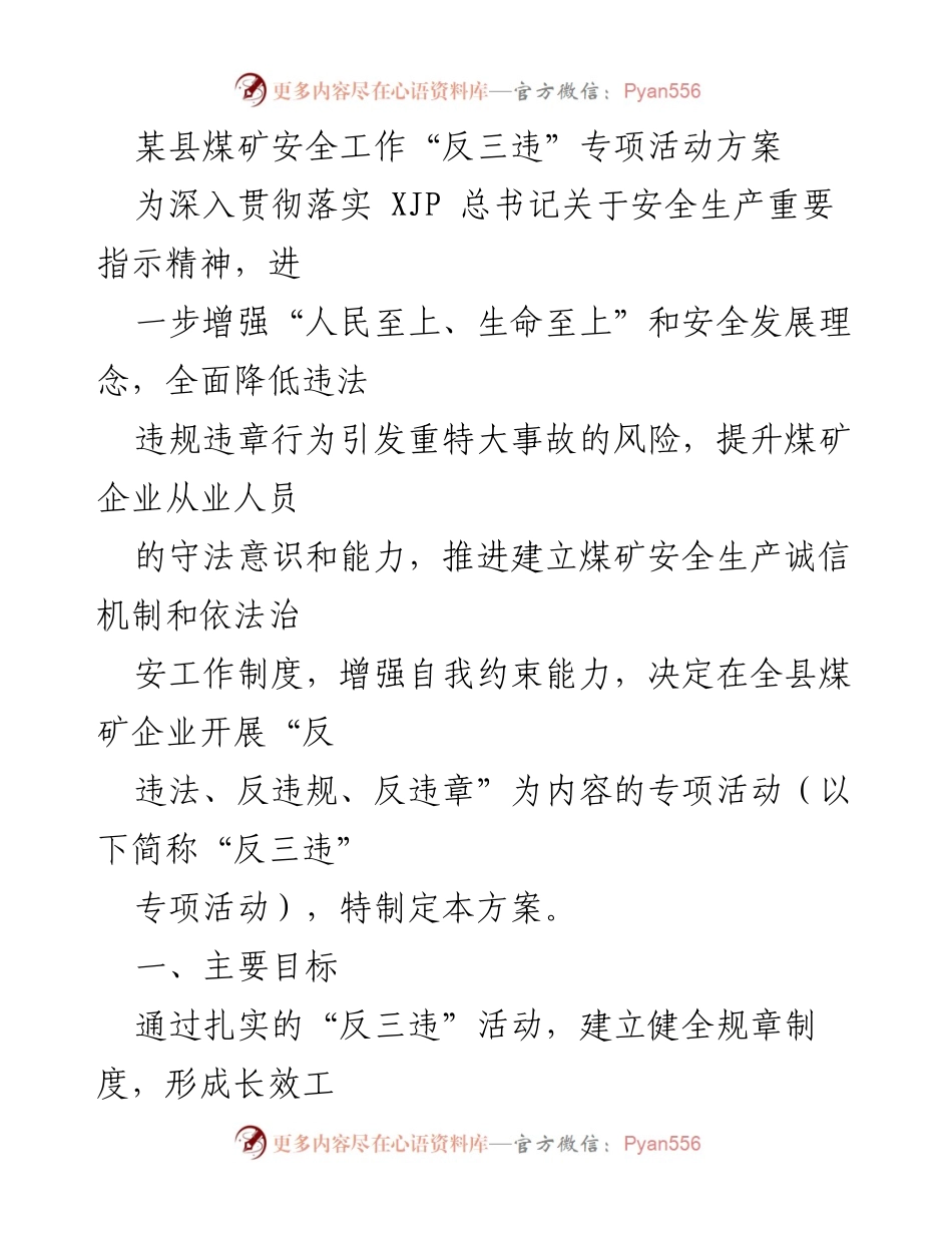 [方案] 煤矿安全工作 - 煤矿“反三违”专项活动实施方案.docx_第1页
