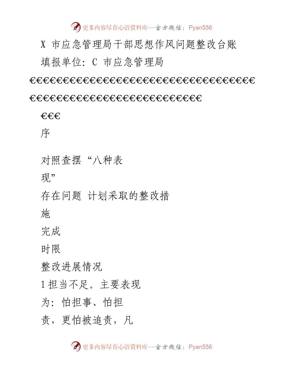 [整改台账] 应急管理局 - 干部思想作风问题整改措施汇总.docx_第1页