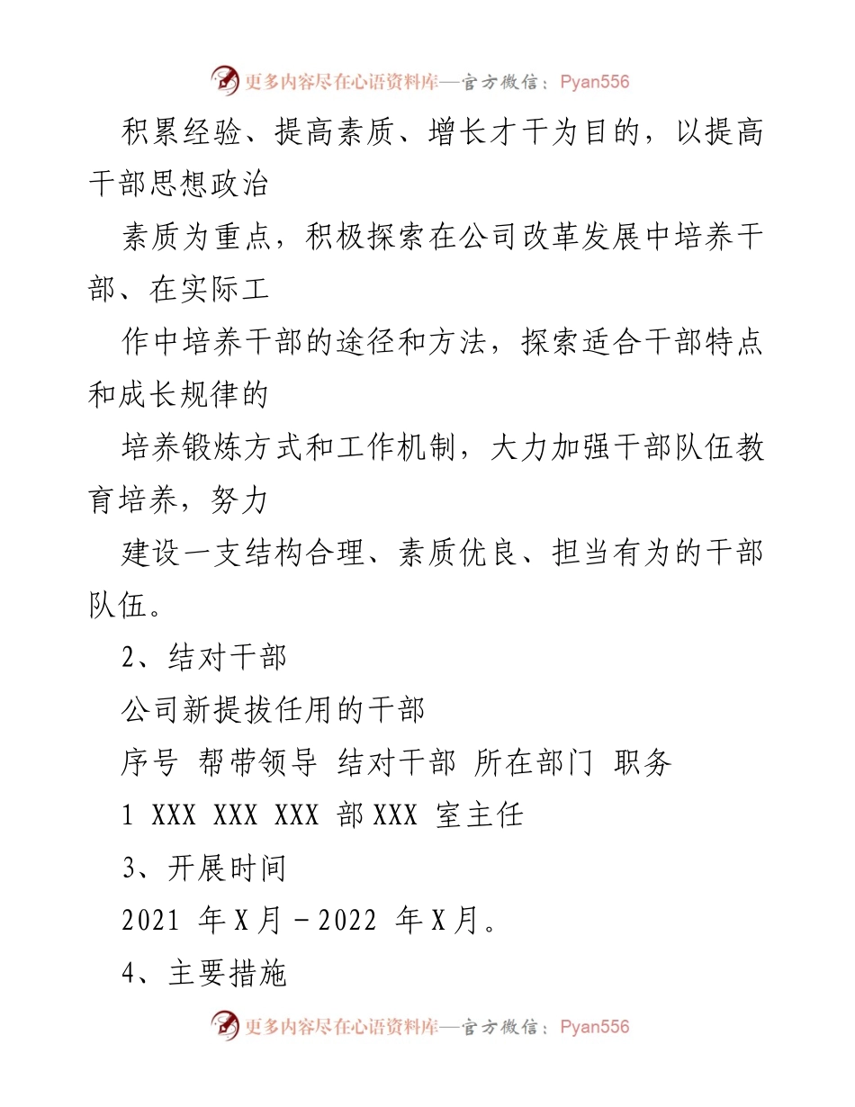[方案] 结对帮带活动 - 提升新提拔干部素质的结对帮带工作方案.docx_第2页