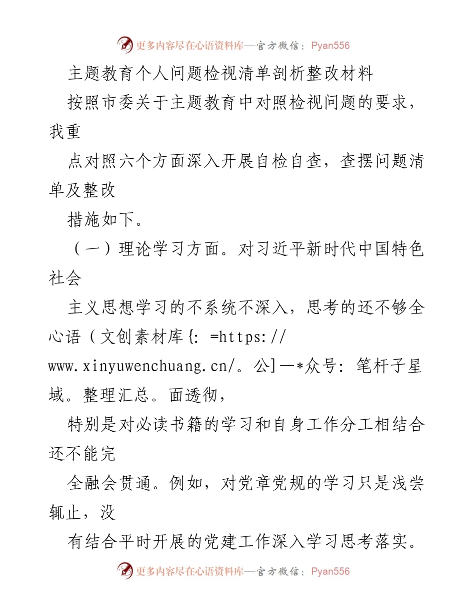 [整改材料] 主题教育 - 个人问题检视与整改措施分析.docx_第1页