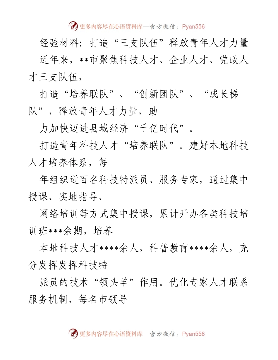 [经验材料] 青年人才培养 - 打造“三支队伍”释放青年人才力量.docx_第1页