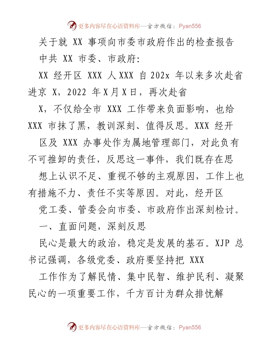 [检查报告] 向市委市政府 - 深刻反思与整改措施报告.docx_第1页