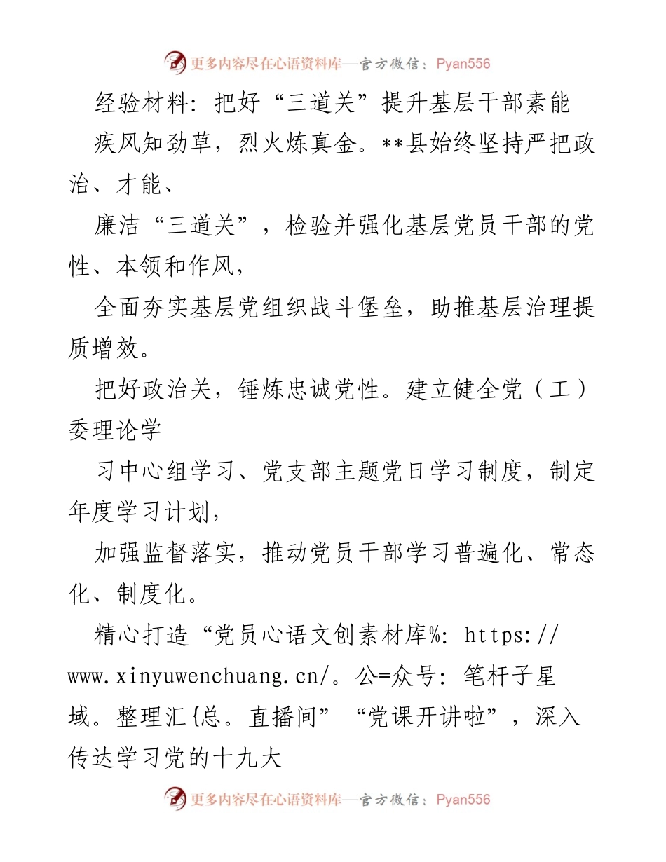 [经验材料] 基层干部培训 - 提升基层干部素能的“三道关”把控.docx_第1页
