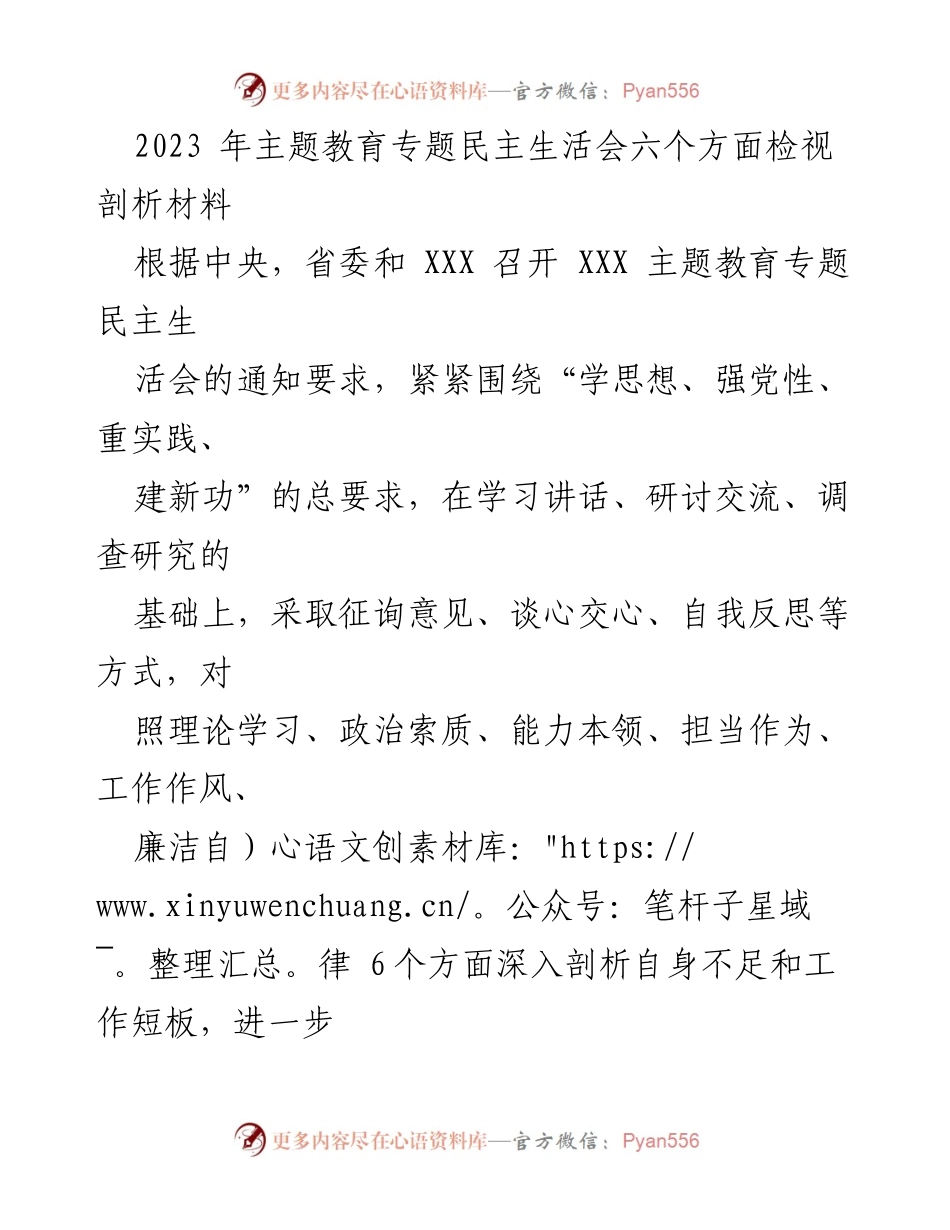 [检视剖析材料] 主题教育专题民主生活会 - 2023年主题教育专题民主生活会问题检视与整改分析.docx_第1页
