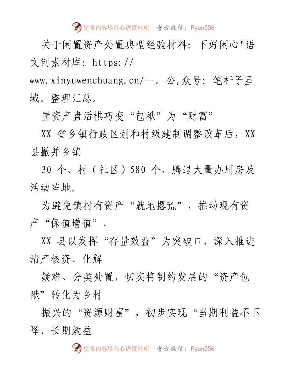 [经验材料] 资产处置 - 将闲置资产转变为乡村振兴的资源财富.docx_第1页