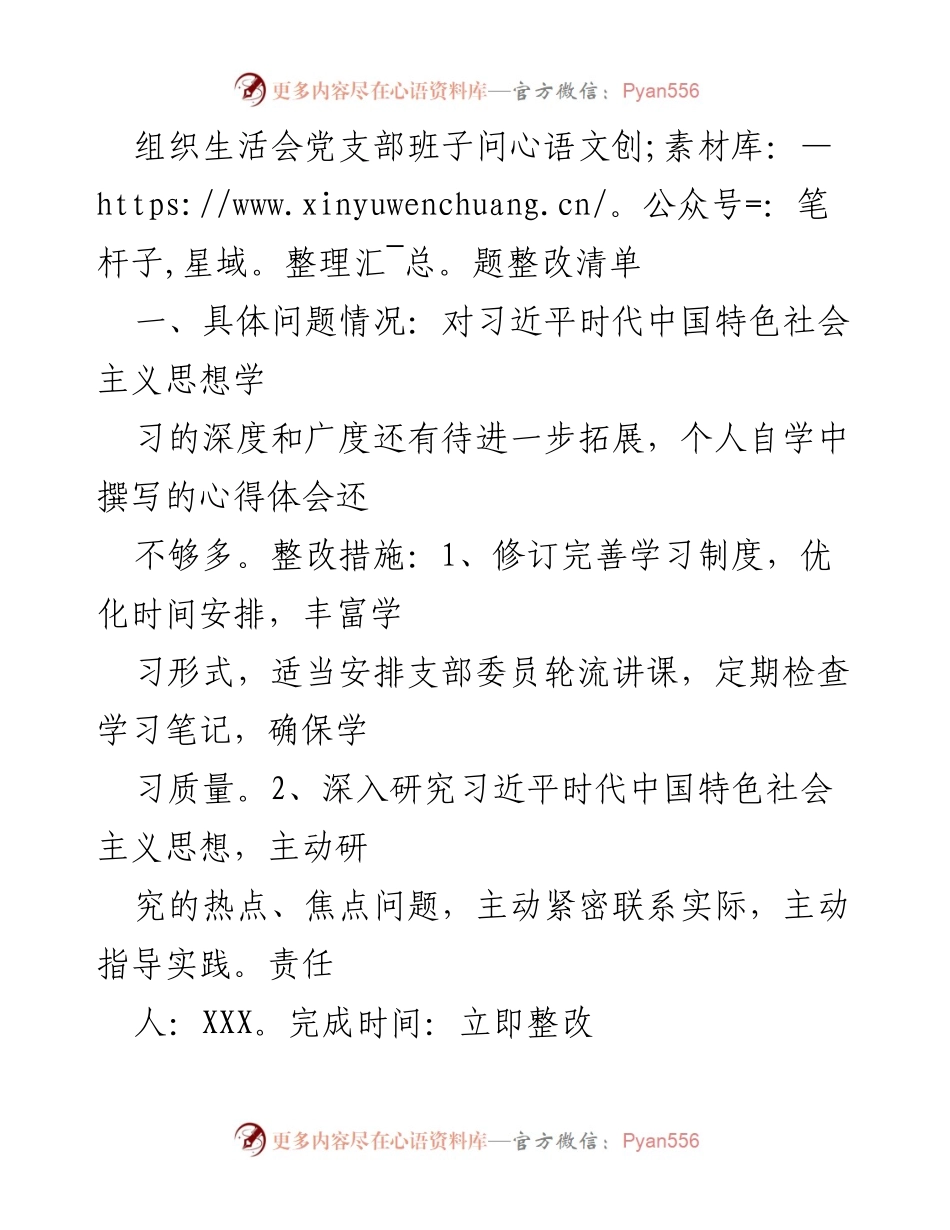[整改清单] 组织生活会 - 党支部班子问题整改措施汇总.docx_第1页