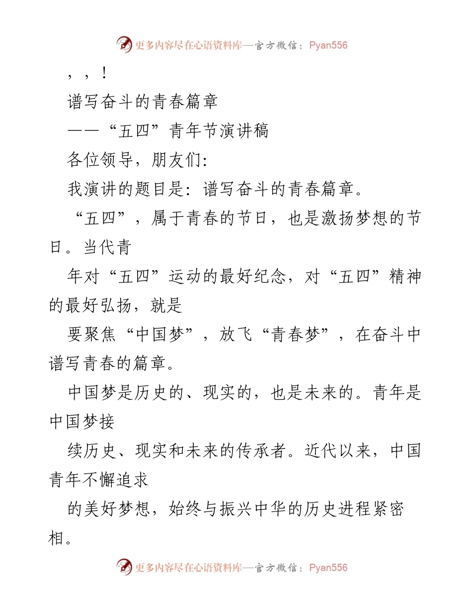 [演讲稿] 奋斗青春：传承与实现中国梦的使命.docx_第1页
