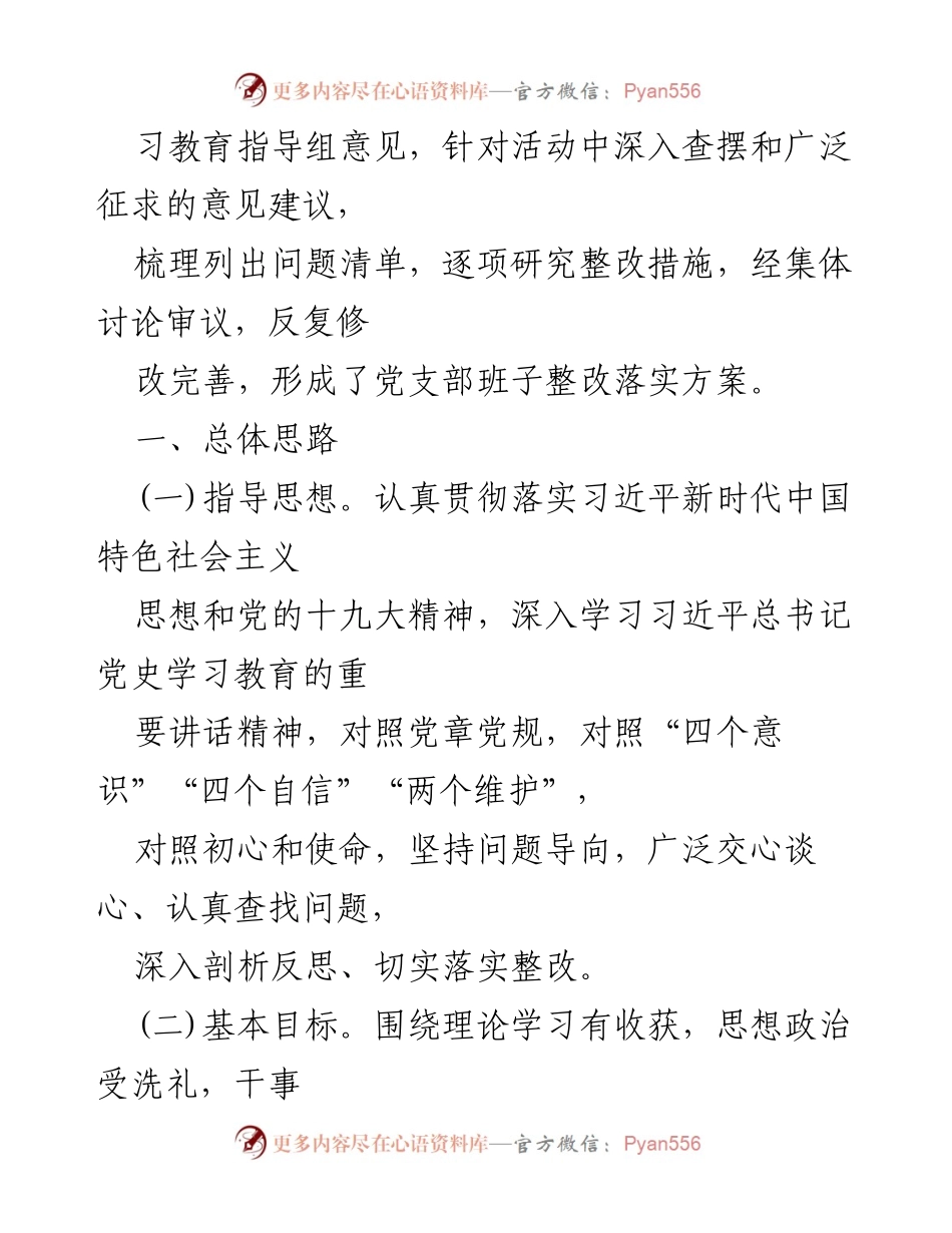 [整改落实方案] 党支部组织生活会 - 党史学习教育整改落实方案.docx_第2页