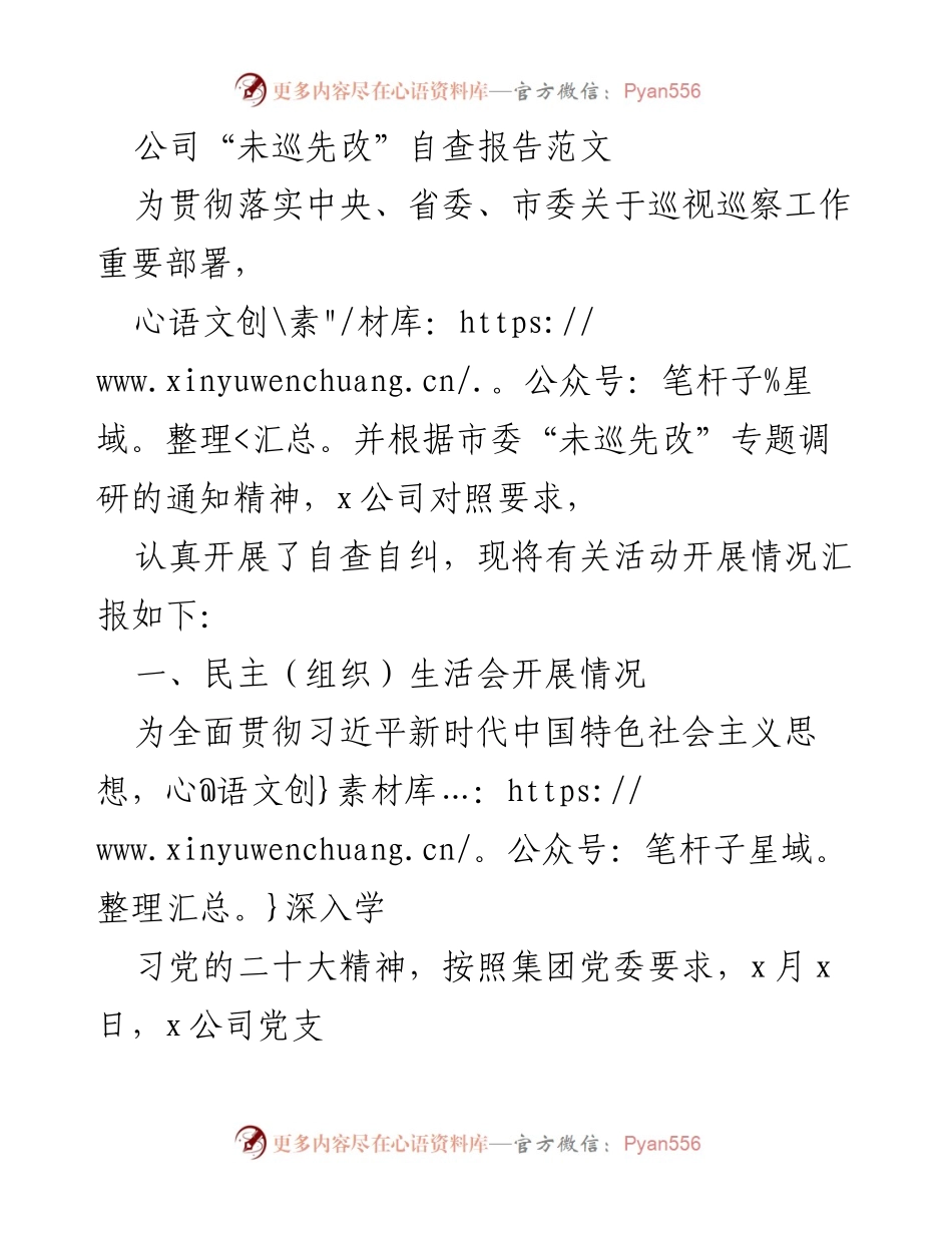 [自查报告] 党支部工作总结 - x公司“未巡先改”自查报告及整改措施.docx_第1页