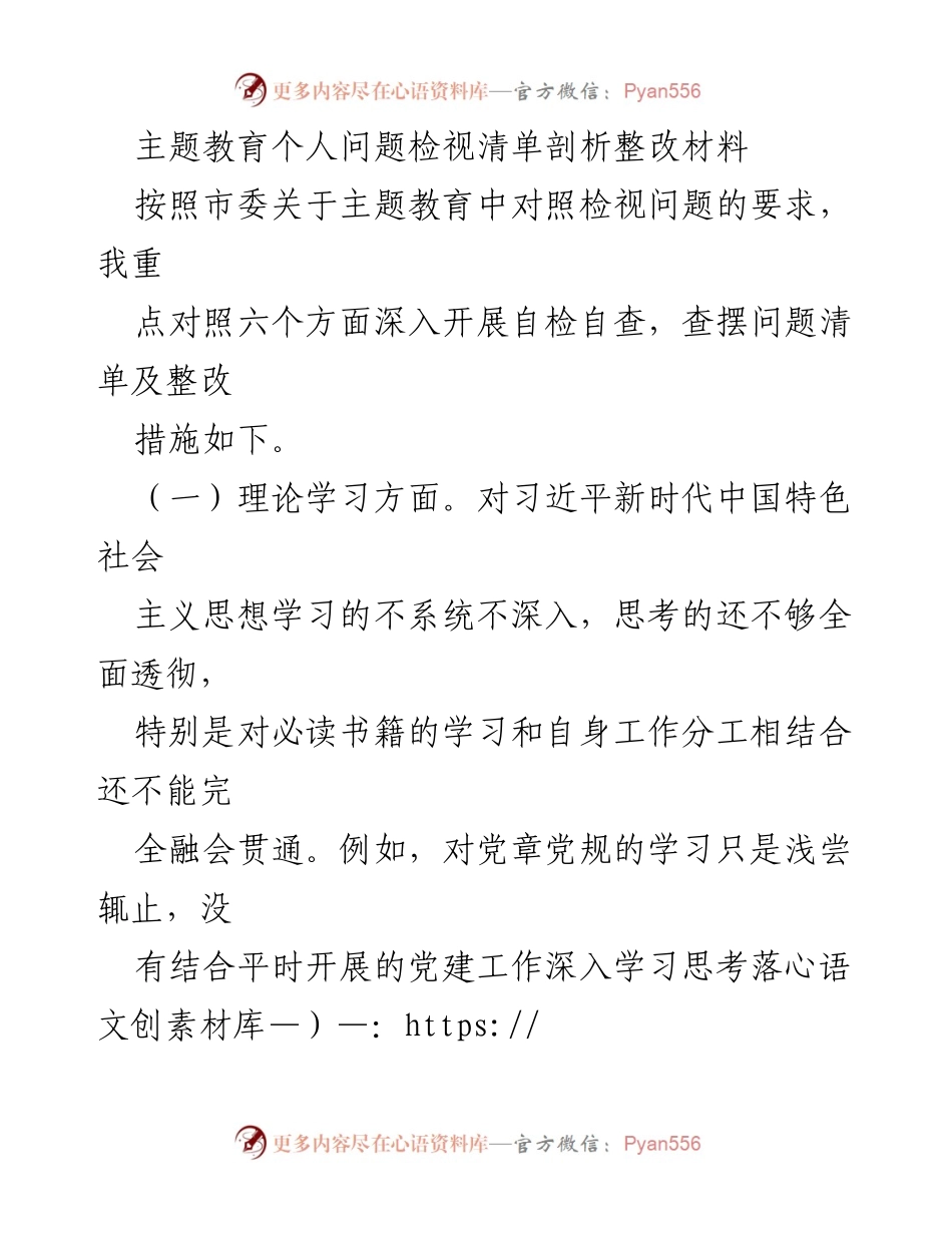 [整改材料] 主题教育 - 个人问题检视与整改措施分析_1.docx_第1页