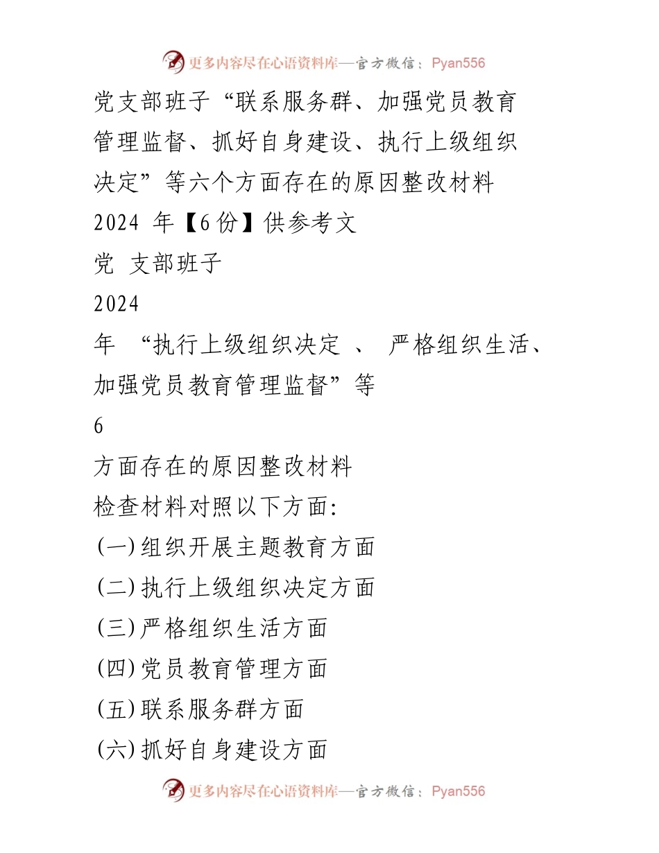 [整改材料] 专题组织生活会 - 党支部班子整改措施汇报.docx_第1页
