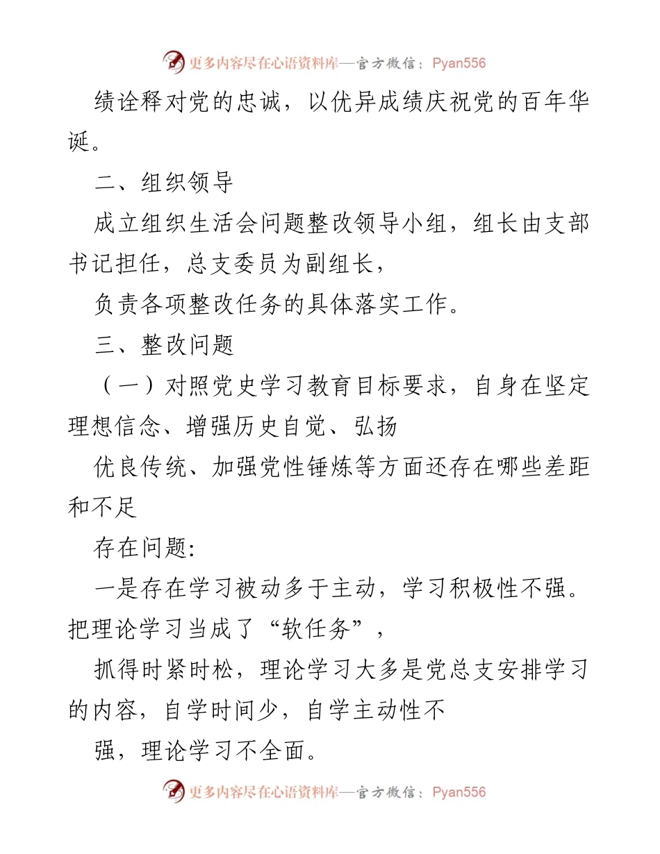[整改实施方案] 党支部组织生活会 - 加强党史学习教育与整改落实方案.docx_第2页