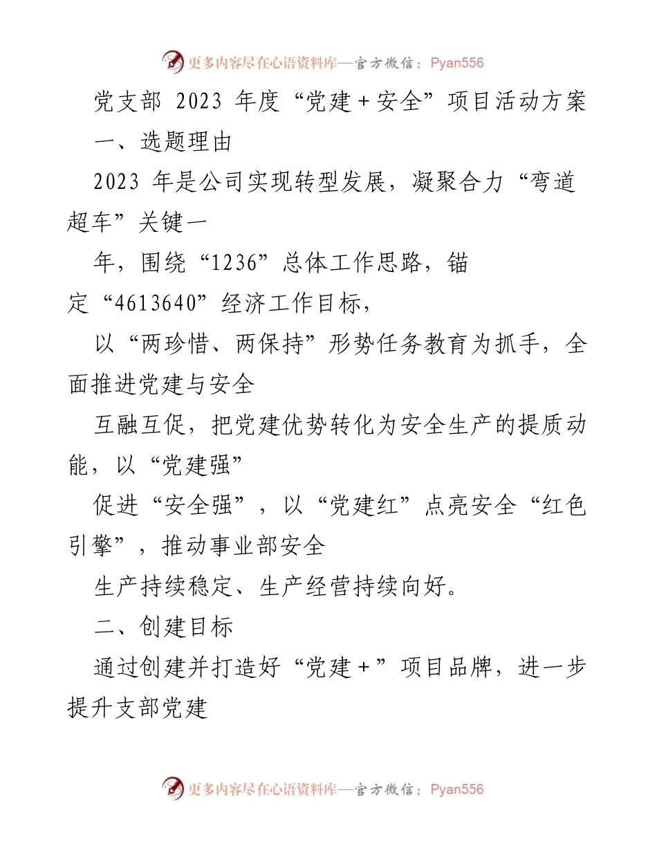 [活动方案] 党支部年度活动 - 党建与安全融合促进项目实施方案.docx_第1页
