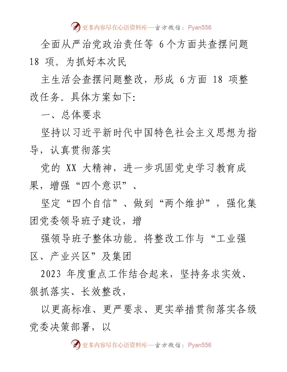 [整改方案] 党委民主生活会 - XX集团党委2022年度民主生活会整改方案.docx_第2页