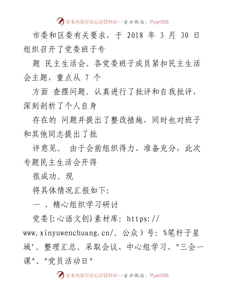 [情况报告] 民主生活会 - 2018年度党委班子专题民主生活会情况汇报.docx_第2页
