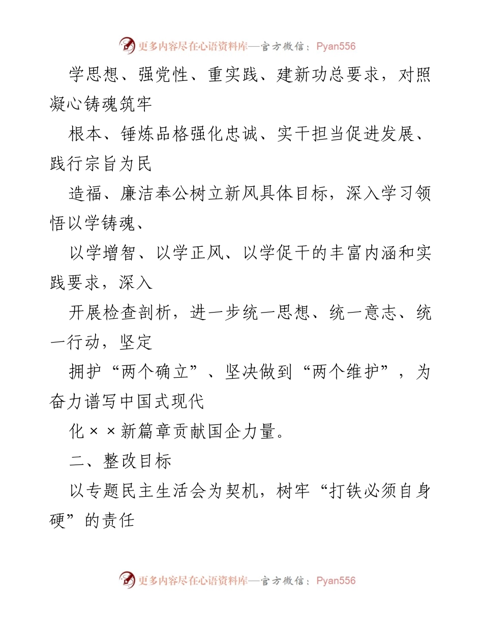 [整改落实方案] 党委班子专题民主生活会 - 深入学习贯彻习近平新时代中国特色社会主义思想的整改落实方案.docx_第2页