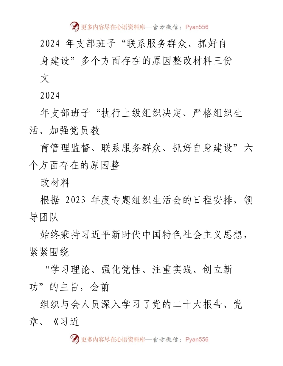[整改材料] 2024年支部班子专题组织生活会 - 深化理论学习与整改措施分析.docx_第1页