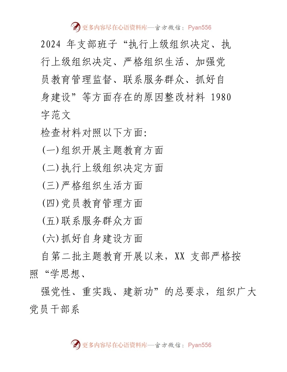 [整改材料] 党支部 - 2024年支部班子整改措施汇报.docx_第1页