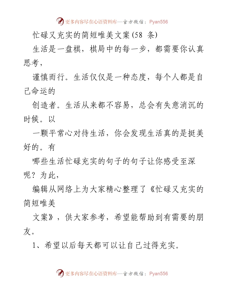 [文案集] 生活感悟 - 忙碌而充实的生活哲学.docx_第1页