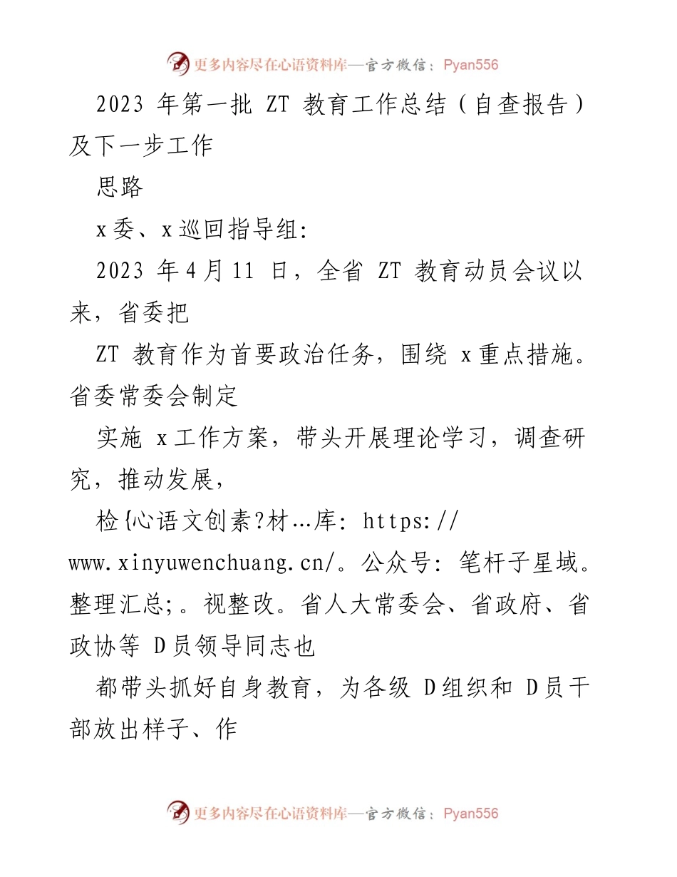 [自查报告] ZT教育工作总结 - 2023年第一批ZT教育工作总结及下一步工作计划.docx_第1页