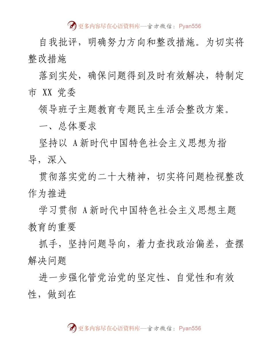 [整改方案] 党委班子民主生活会 - 2023年主题教育专题民主生活会整改方案_1.docx_第2页