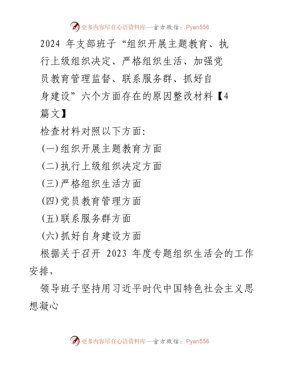 [整改材料] 2023年度专题组织生活会 - 2024年支部班子存在问题整改分析.docx_第1页