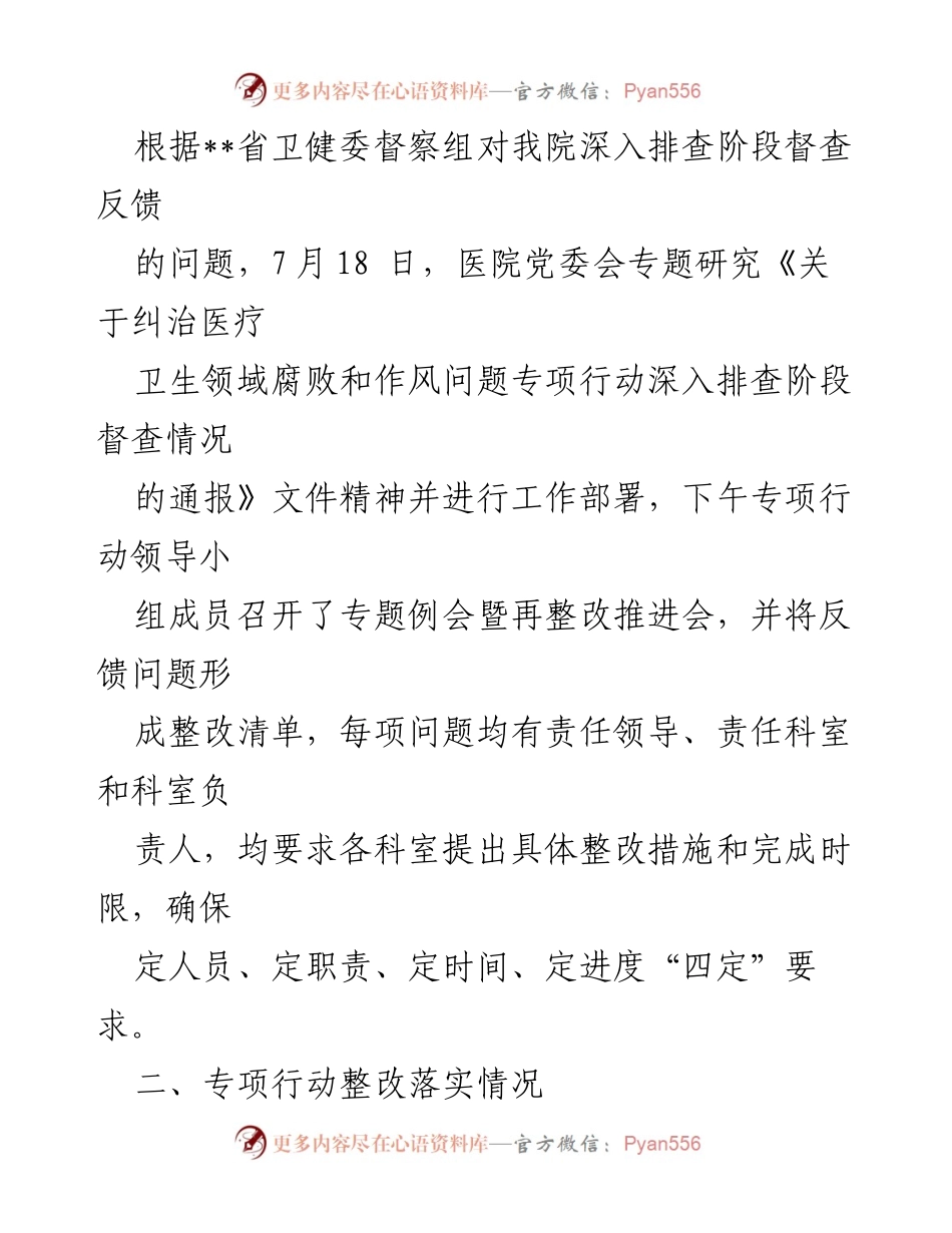 [整改报告] 医院专项行动 - 医院医疗卫生领域腐败和作风问题整改工作报告.docx_第2页