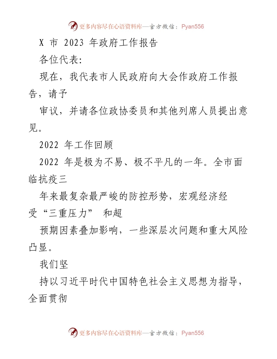 [政府工作报告] 政府大会 - X市2023年政府工作报告总结与展望.docx_第1页