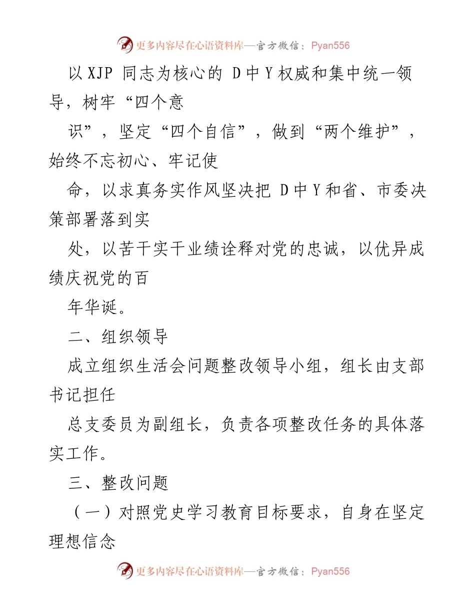 [整改方案] 党支部组织生活会 - 党史学习教育整改实施方案_1.docx_第2页