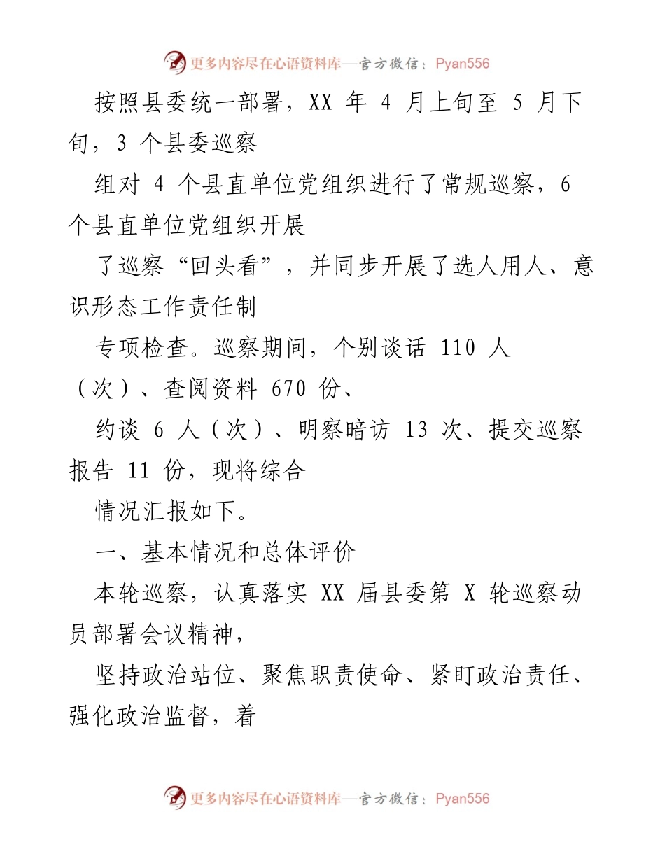 [综合汇报] 巡察工作 - X届县委巡察情况综合汇报.docx_第2页