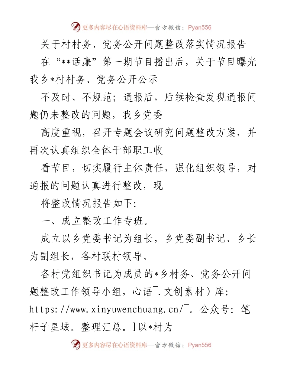 [整改报告] 乡镇党委会议 - 村务与党务公开问题整改落实情况报告.docx_第1页