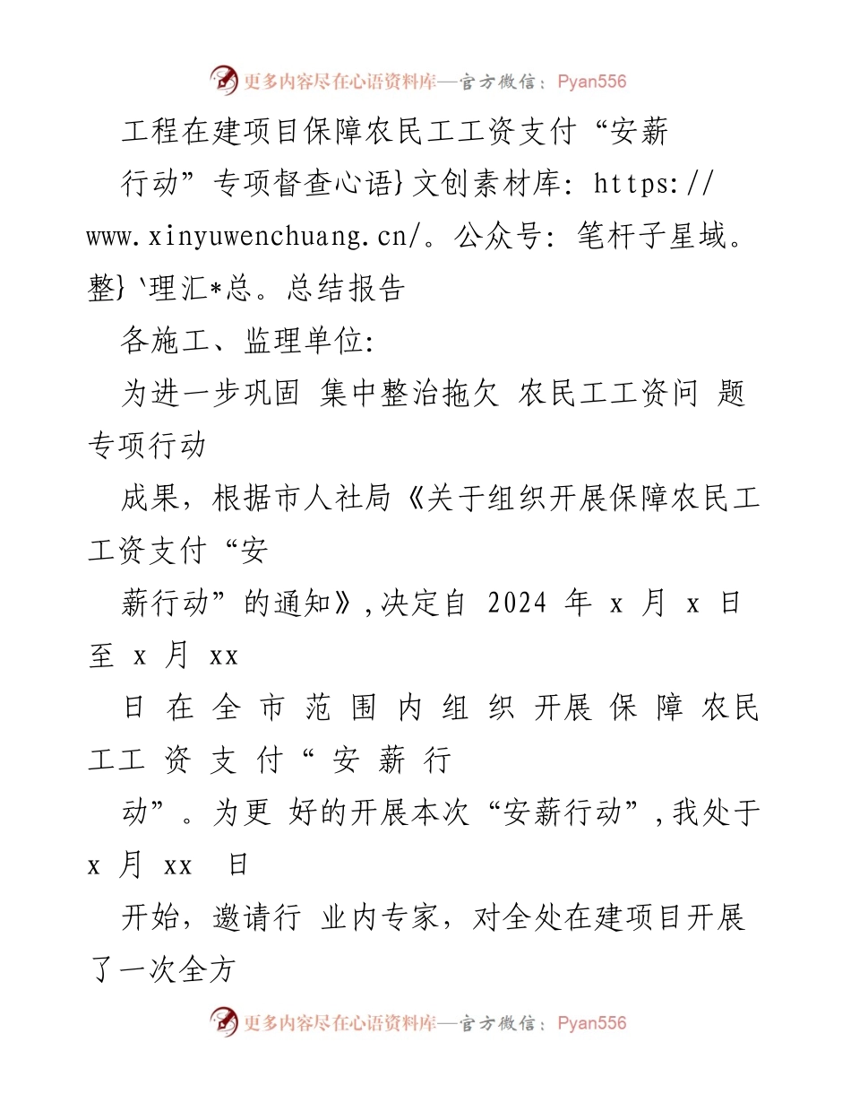 [督查报告] 工程项目 - 农民工工资支付“安薪行动”专项督查总结报告.docx_第1页